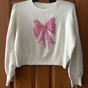 Jessica Simpson Cream Sweater with Pink Bow Graphic